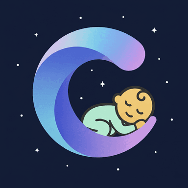 CradleCue app icon - a sleeping baby cradled in a crescent moon